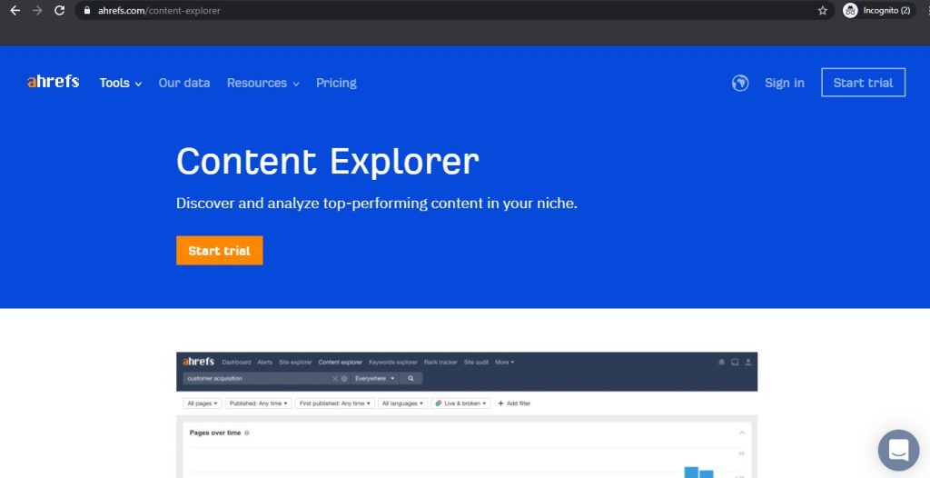 Ahrefs Content Explorer