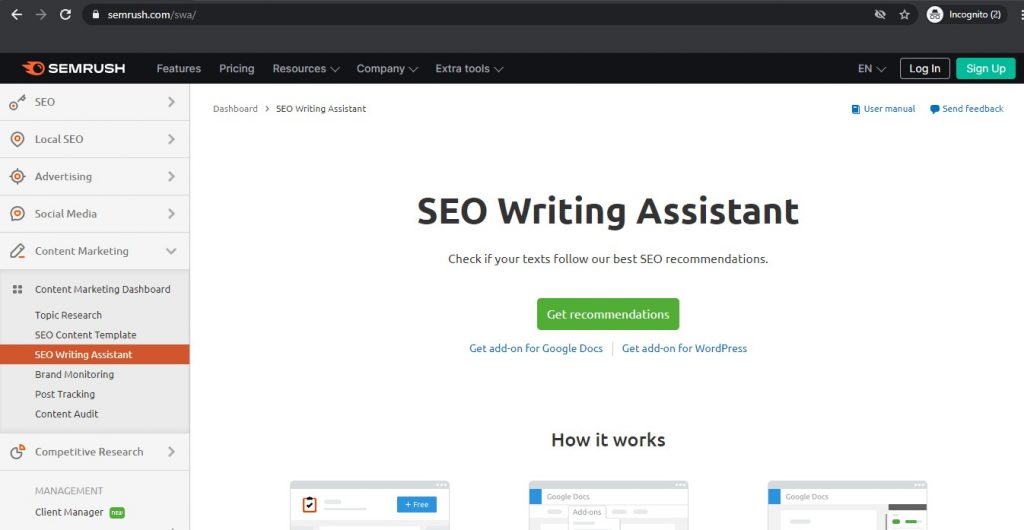 SEMrush SEO writing assistant