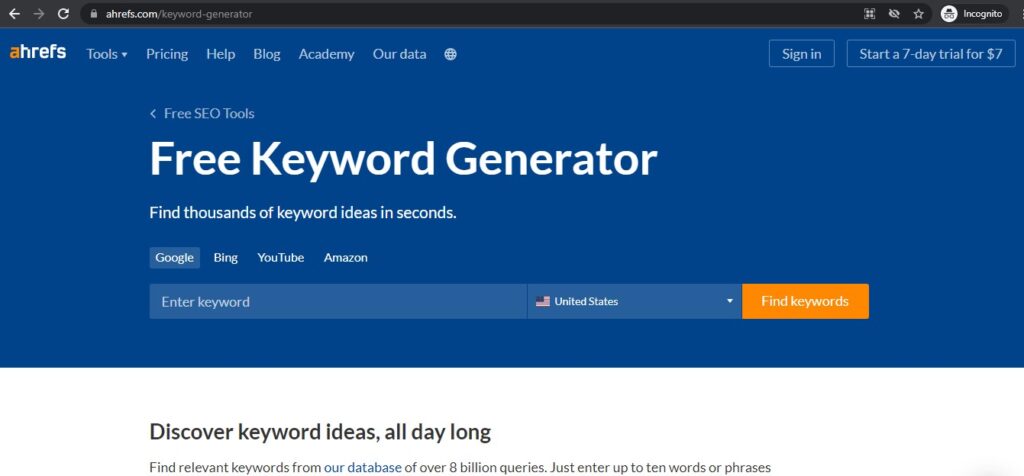 Ahrefs Free Keyword Generator