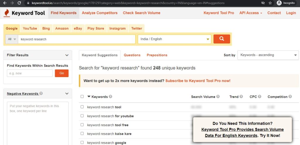 Keyword tool