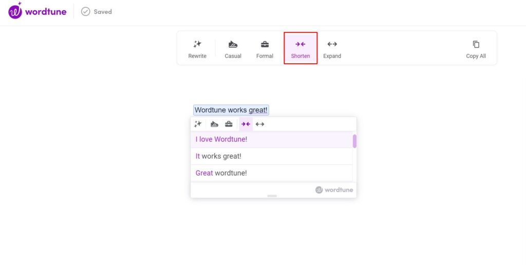Wordtune Shorten Sentence
