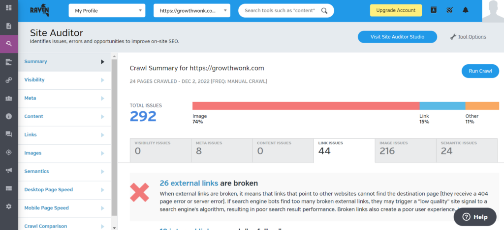 Backlink analysis Raven SEO