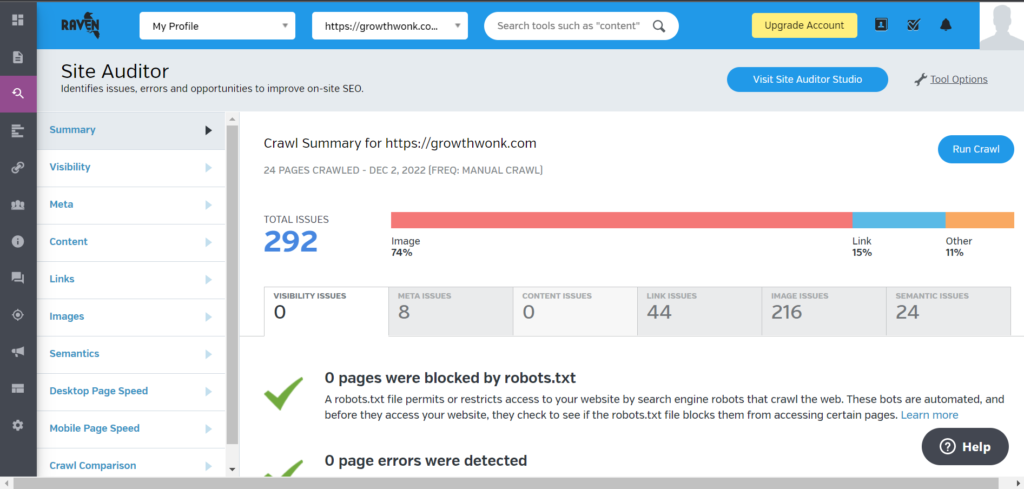 Raven Site Auditor tool