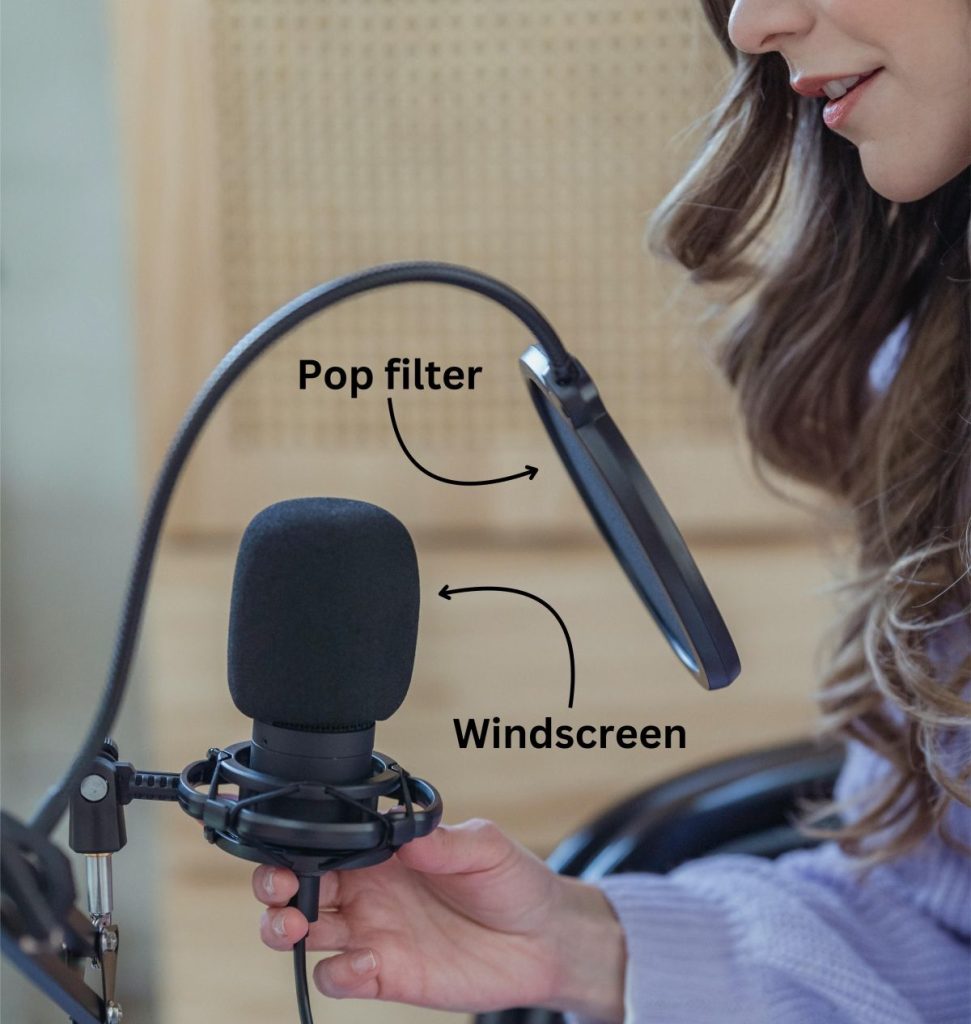 Pop filter, windscreen for podcast recording
